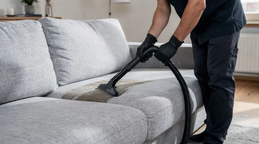 Symbolbild: Ecksofa bei der Tiefenreinigung