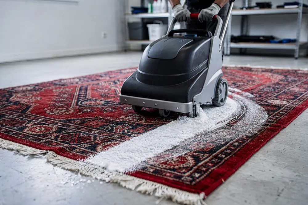 Symbolbild: Wollteppich bei der Reinigung