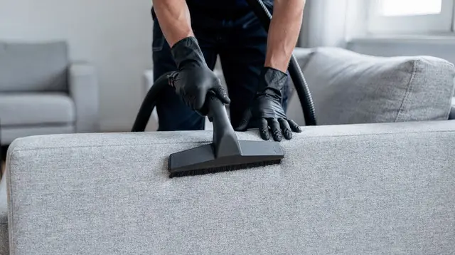 Symbolbild: Tiefenreinigung eines hellgrauen Sofas